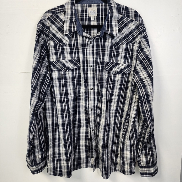 Moonshine Spirit Mens 2XL Brad Paisley COWBOY WESTERN PEARL SNAP PLAID SHIRT Blu - Picture 1 of 7